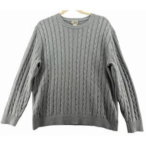 L.L. Bean Cable Knit Sweater 100% Cotton Gray Men's Large TALL Cabincore Heavy